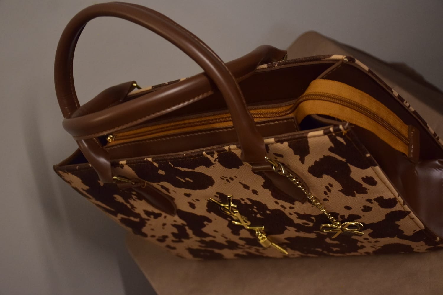 YSL Cow Print HandBag (Brown) - Anumta Alaehim
